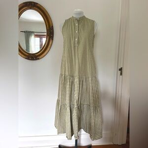 Uniqlo Pear Green Gingham Tiered Dress